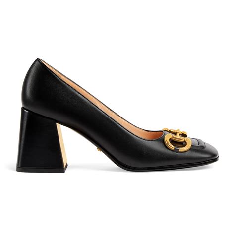 gucci leather mid heel pump